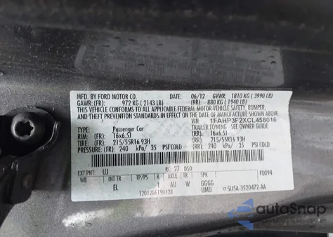 2012 Ford Focus Se from USA, damaged, VIN 1FAHP3F2XCL458016